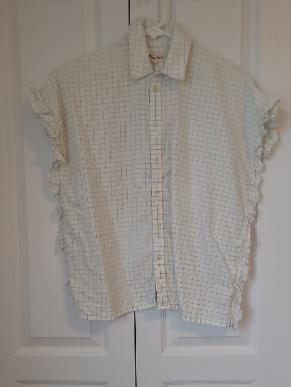 Madewell White Button-Up Shirt with Light Blue Windowpane